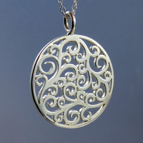 Scrollwork silver pendant necklace