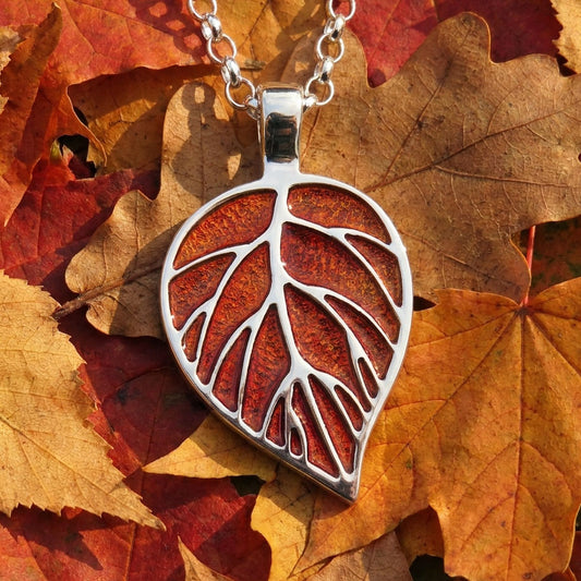 Season of Mists leaf enamel silver pendant necklace