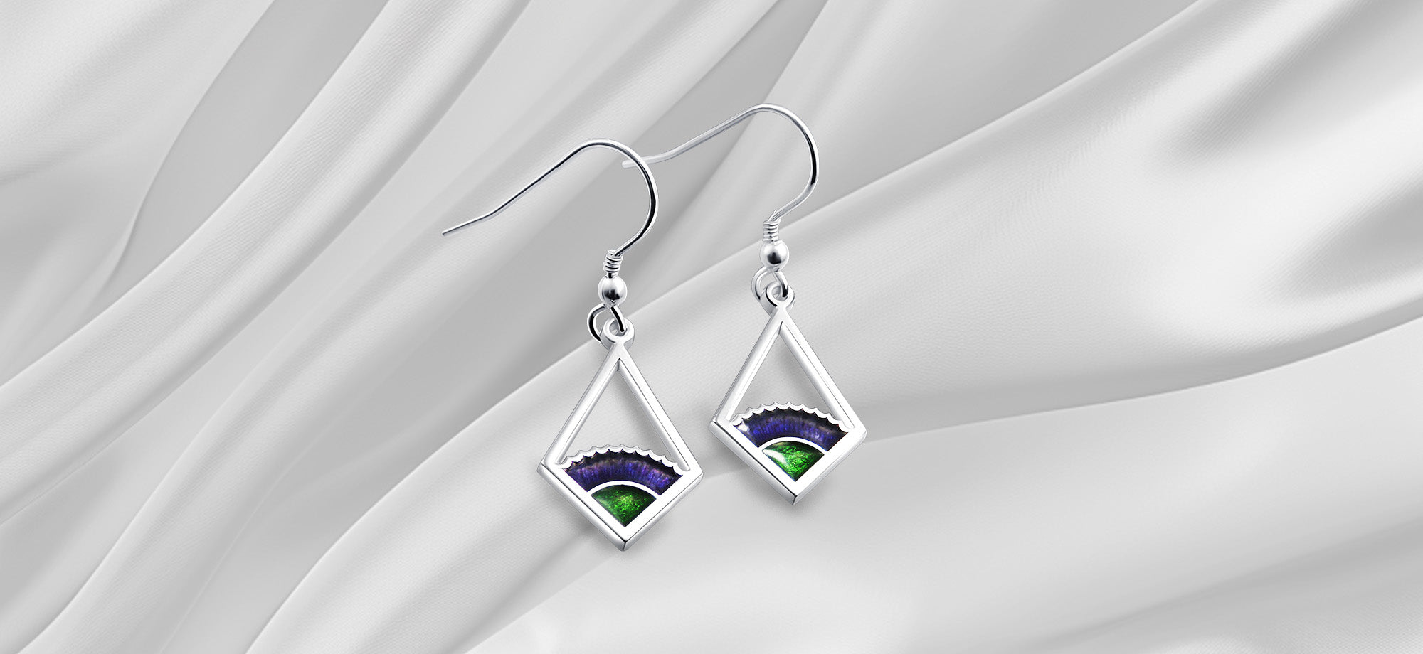 Thistle Art Deco enamel silver dangle earrings
