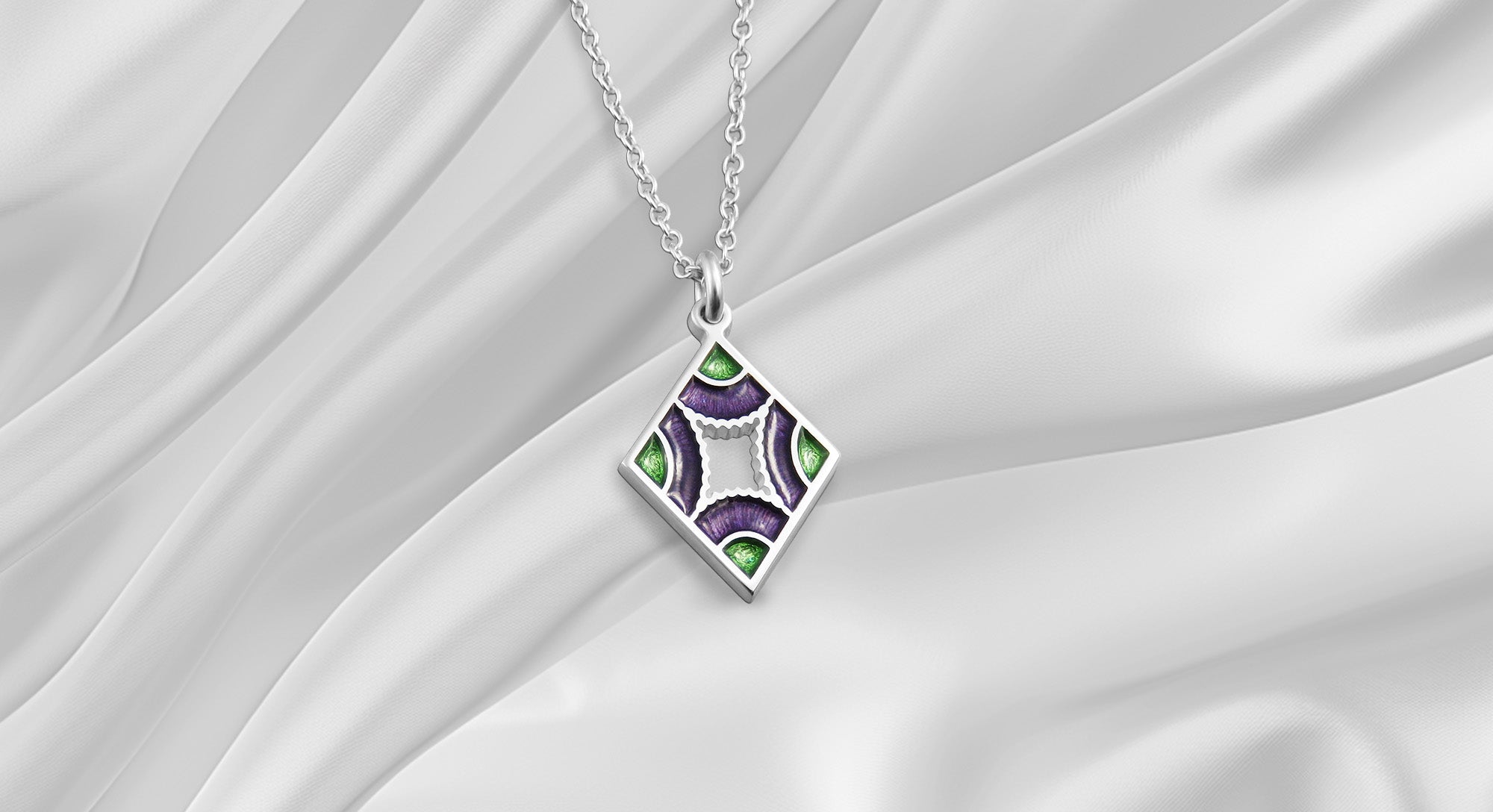Thistle Art Deco enamel silver pendant necklace