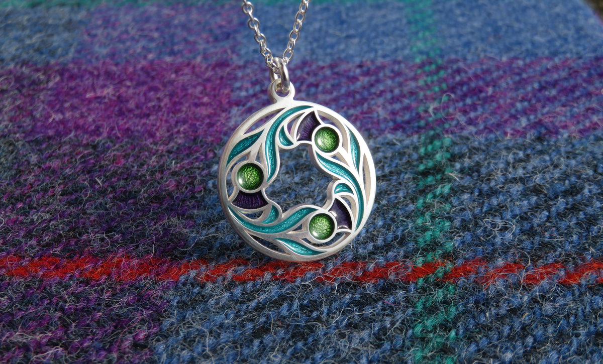 Thistles in the Wind enamel silver pendant necklace