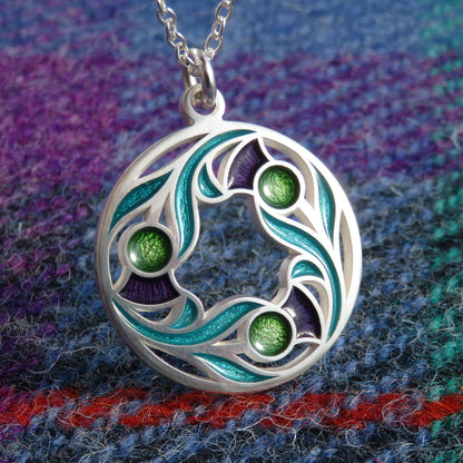 Thistles in the Wind enamel silver pendant necklace