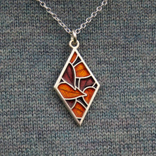 Window on Autumn enamel silver leaf dangle necklace