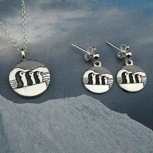 Three Little Penguins Pendant & Earrings Set