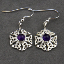 Amethyst birthstone Celtic knotwork silver dangle earrings