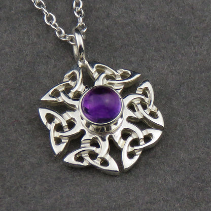 Amethyst birthstone Celtic knotwork silver pendant necklace