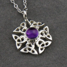 Amethyst birthstone Celtic knotwork silver pendant necklace