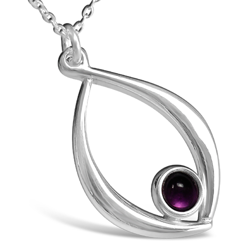 Birthstone silver pendant necklace - February (amethyst)