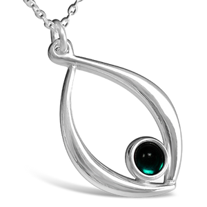 Birthstone silver pendant necklace - May (artificial emerald)