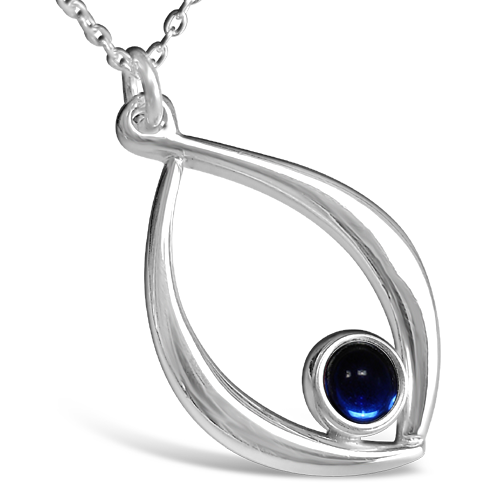 Birthstone silver pendant necklace - September (artificial sapphire)
