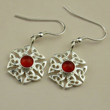 Carnelian birthstone Celtic knotwork silver dangle earrings