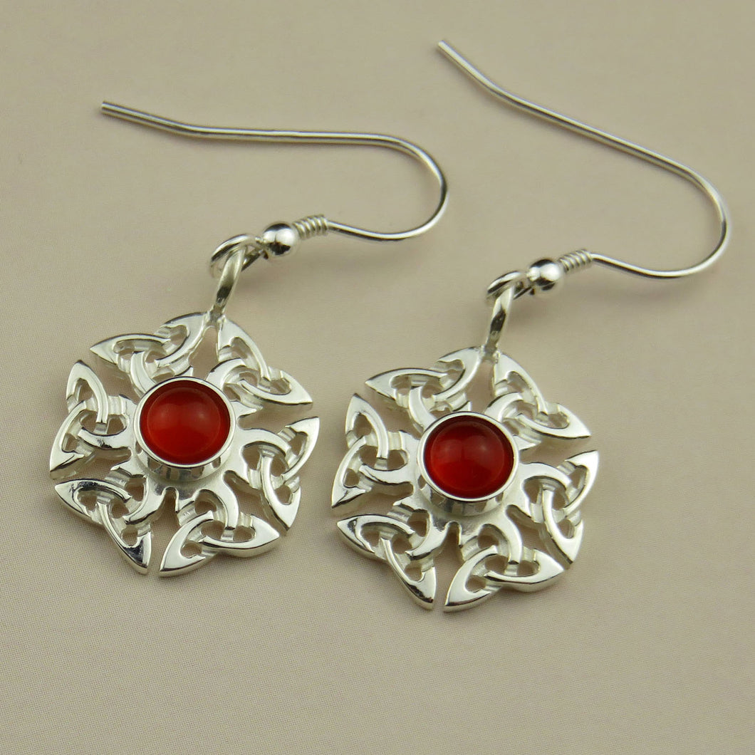 Carnelian birthstone Celtic knotwork silver dangle earrings