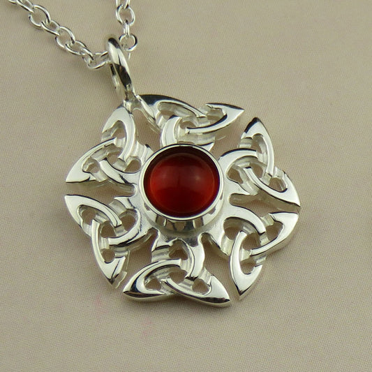 Carnelian birthstone Celtic knotwork silver pendant necklace