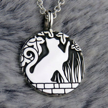 Cat on the Wall (pawing) silver pendant necklace