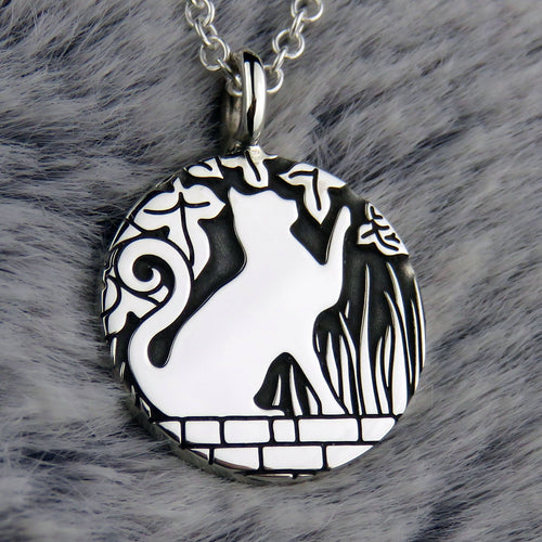Cat on the Wall (pawing) silver pendant necklace