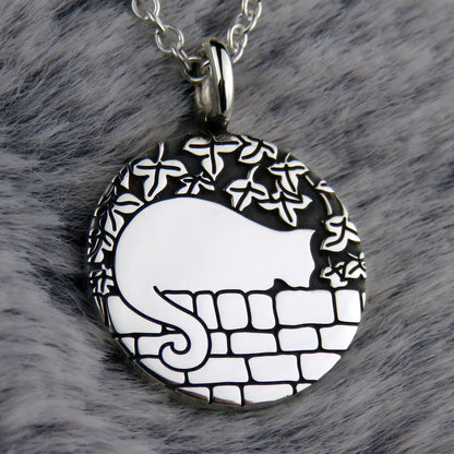 Cat on the Wall (sleeping) silver pendant necklace