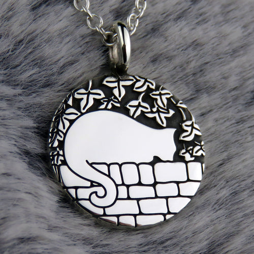Cat on the Wall (sleeping) silver pendant necklace