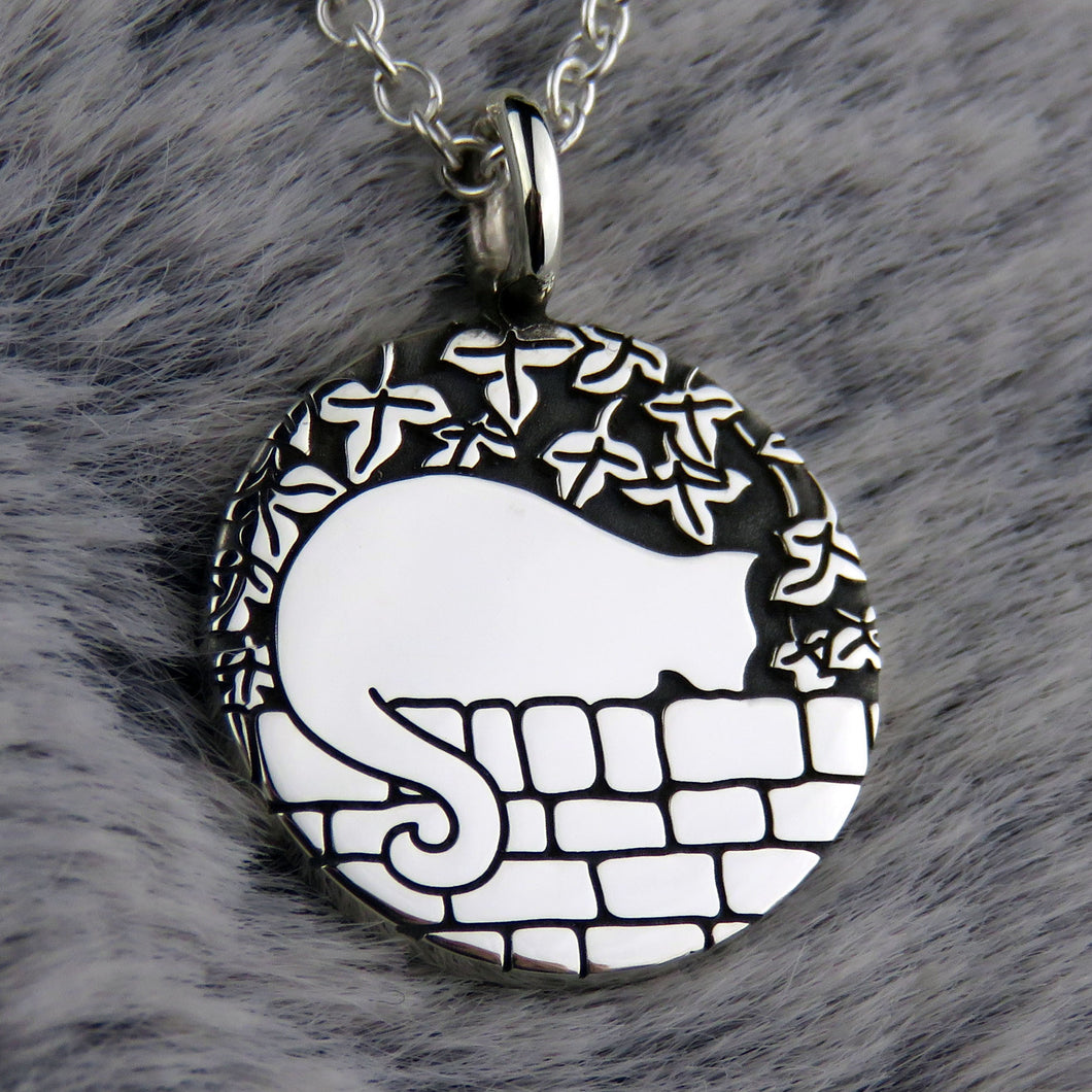Cat on the Wall (sleeping) silver pendant necklace