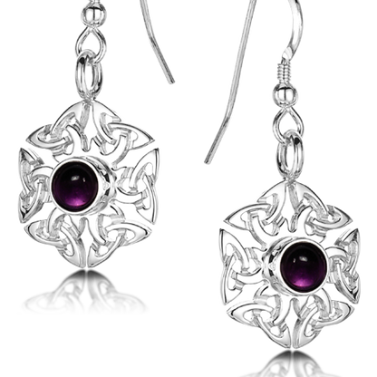Celtic Knotwork birthstone silver dangle earrings - Amethyst