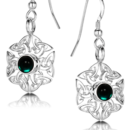 Celtic Knotwork birthstone silver dangle earrings - Artificial Emerald