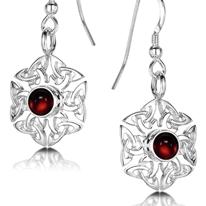 Celtic Knotwork birthstone silver dangle earrings - Carnelian