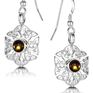 Celtic Knotwork birthstone silver dangle earrings - Citrine