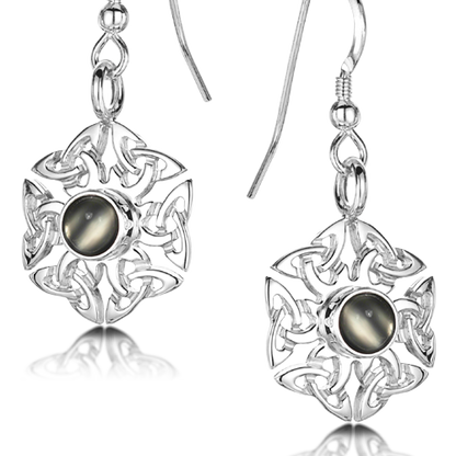 Celtic Knotwork birthstone silver dangle earrings - Moonstone