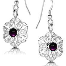 Celtic Knotwork birthstone silver dangle earrings - Amethyst