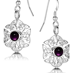 Celtic Knotwork birthstone silver dangle earrings - Amethyst