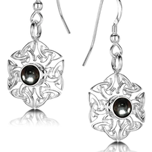 Celtic Knotwork birthstone silver dangle earrings - Aquamarine