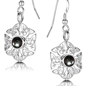 Celtic Knotwork birthstone silver dangle earrings - Aquamarine
