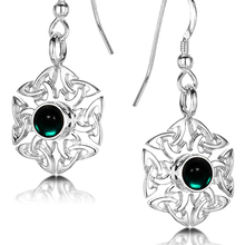 Celtic Knotwork birthstone silver dangle earrings - Artificial Emerald