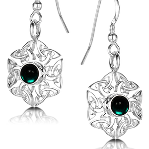 Celtic Knotwork birthstone silver dangle earrings - Artificial Emerald