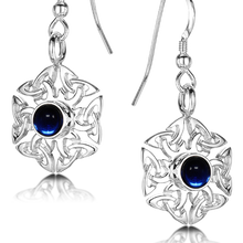 Celtic Knotwork birthstone silver dangle earrings - Artificial Sapphire