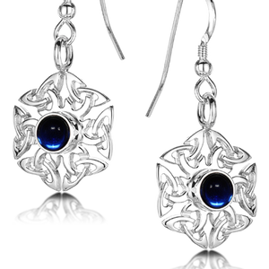 Celtic Knotwork birthstone silver dangle earrings - Artificial Sapphire