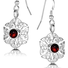Celtic Knotwork birthstone silver dangle earrings - Carnelian