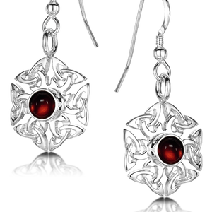 Celtic Knotwork birthstone silver dangle earrings - Carnelian