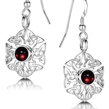 Celtic Knotwork birthstone silver dangle earrings - Garnet