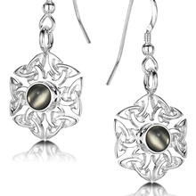Celtic Knotwork birthstone silver dangle earrings - Moonstone