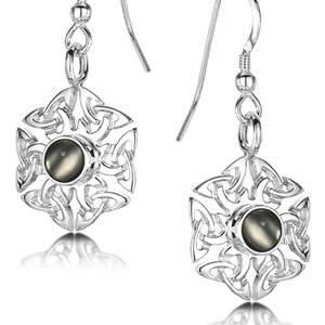 Celtic Knotwork birthstone silver dangle earrings - Moonstone