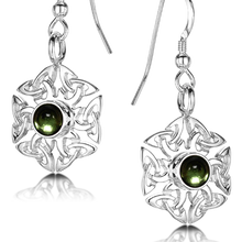 Celtic Knotwork birthstone silver dangle earrings - Peridot