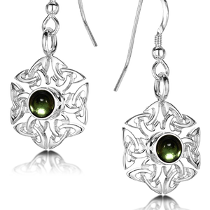 Celtic Knotwork birthstone silver dangle earrings - Peridot