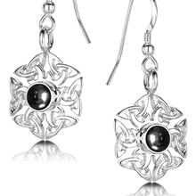 Celtic Knotwork birthstone silver dangle earrings - Rock Crystal