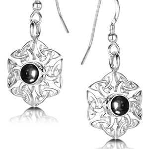 Celtic Knotwork birthstone silver dangle earrings - Rock Crystal