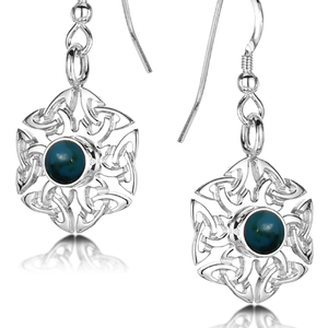 Celtic Knotwork birthstone silver dangle earrings - Turquoise