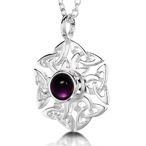 Celtic Knotwork birthstone silver pendant necklace - Amethyst