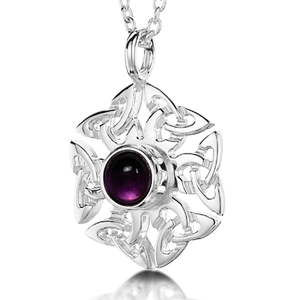 Celtic Knotwork birthstone silver pendant necklace - Amethyst