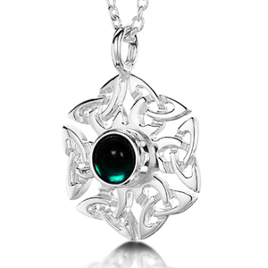 Celtic Knotwork birthstone silver pendant necklace - Artificial Emerald