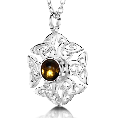 Celtic Knotwork birthstone silver pendant necklace - Citrine
