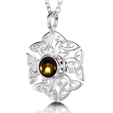 Celtic Knotwork birthstone silver pendant necklace - Citrine